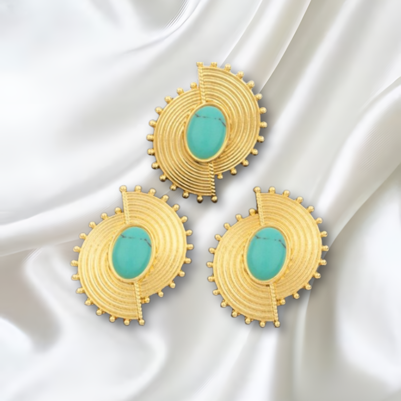 Ensemble bijoux boucle d'oreille et bague ''Miji'' bleu turquoise